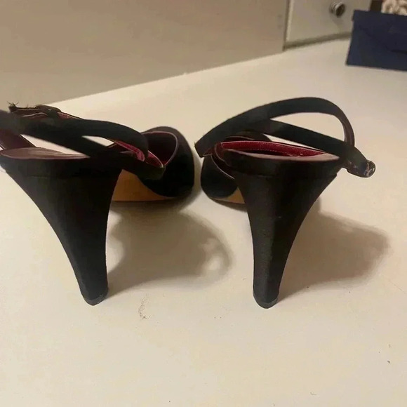 YSL Yves Saint Laurent Paris high heel open back shoes - black satin fabric - Picture 7 of 16